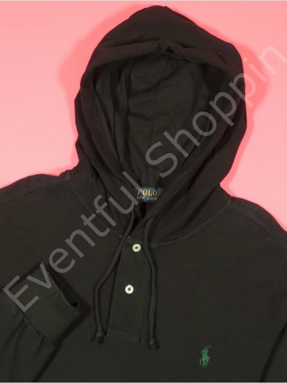 Polo Ralph Lauren Hoodie Mens L Black Mesh Long Sleeve Drawstring Pony